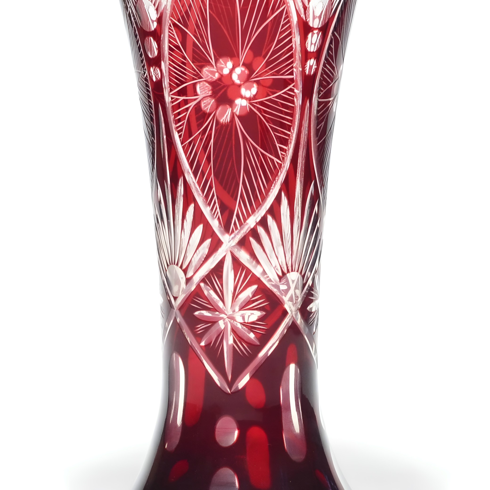 Böhmische Rote Kristallvase Aus Geschliffenem Glas, Mit Blumenmuster, Burgunder Bleikristallvase, Art Deco Graviertes Wohnaccessoire